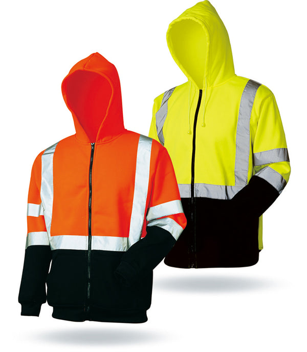 Hi-Vis Fleece Hoodie with kangaroo pocket and reflective tape - Okuch Australia