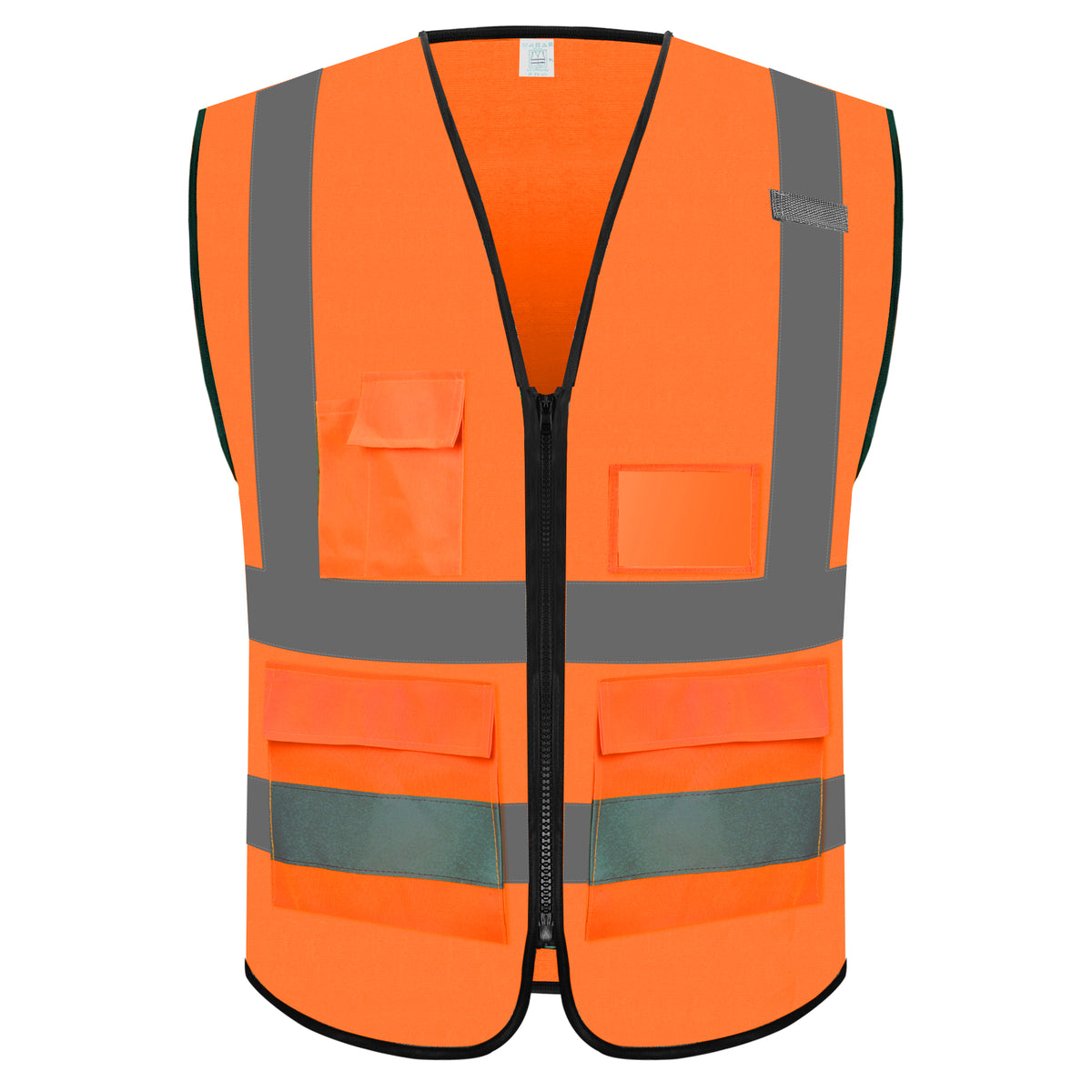 Hi-Vis Safety Vest zip front with reflective tape - front view - Okuch Australia