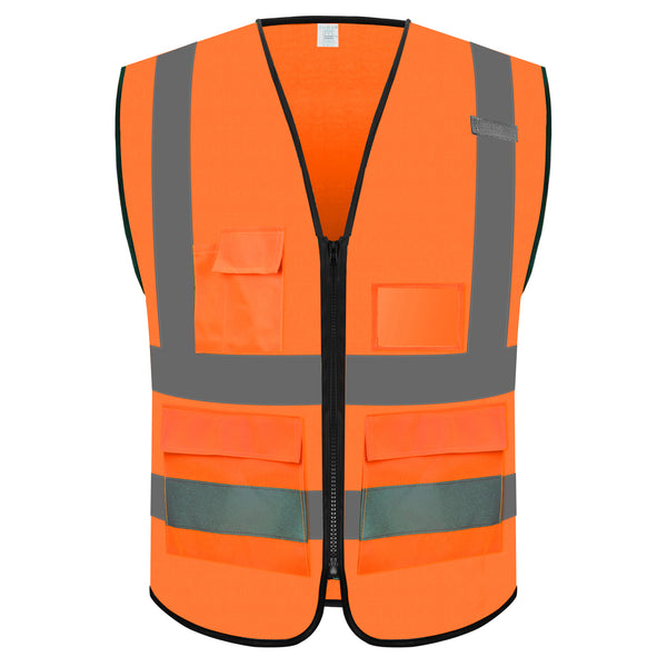 Hi-Vis Safety Vest zip front with reflective tape - front view - Okuch Australia