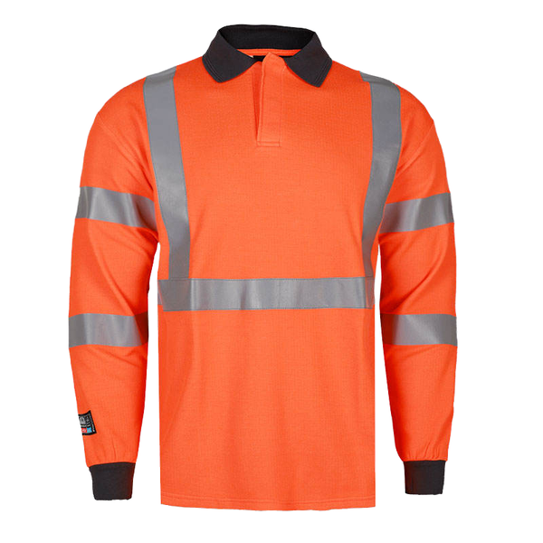 Hi-Vis Polo Shirt with reflective tape - front view - Okuch Workwear Australia