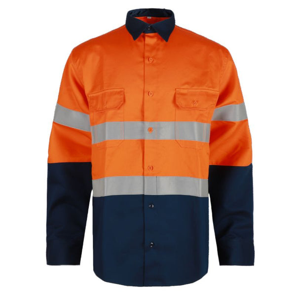 Rail-Style Reflective Work Shirt orange front view - Okuch Workwear Australia